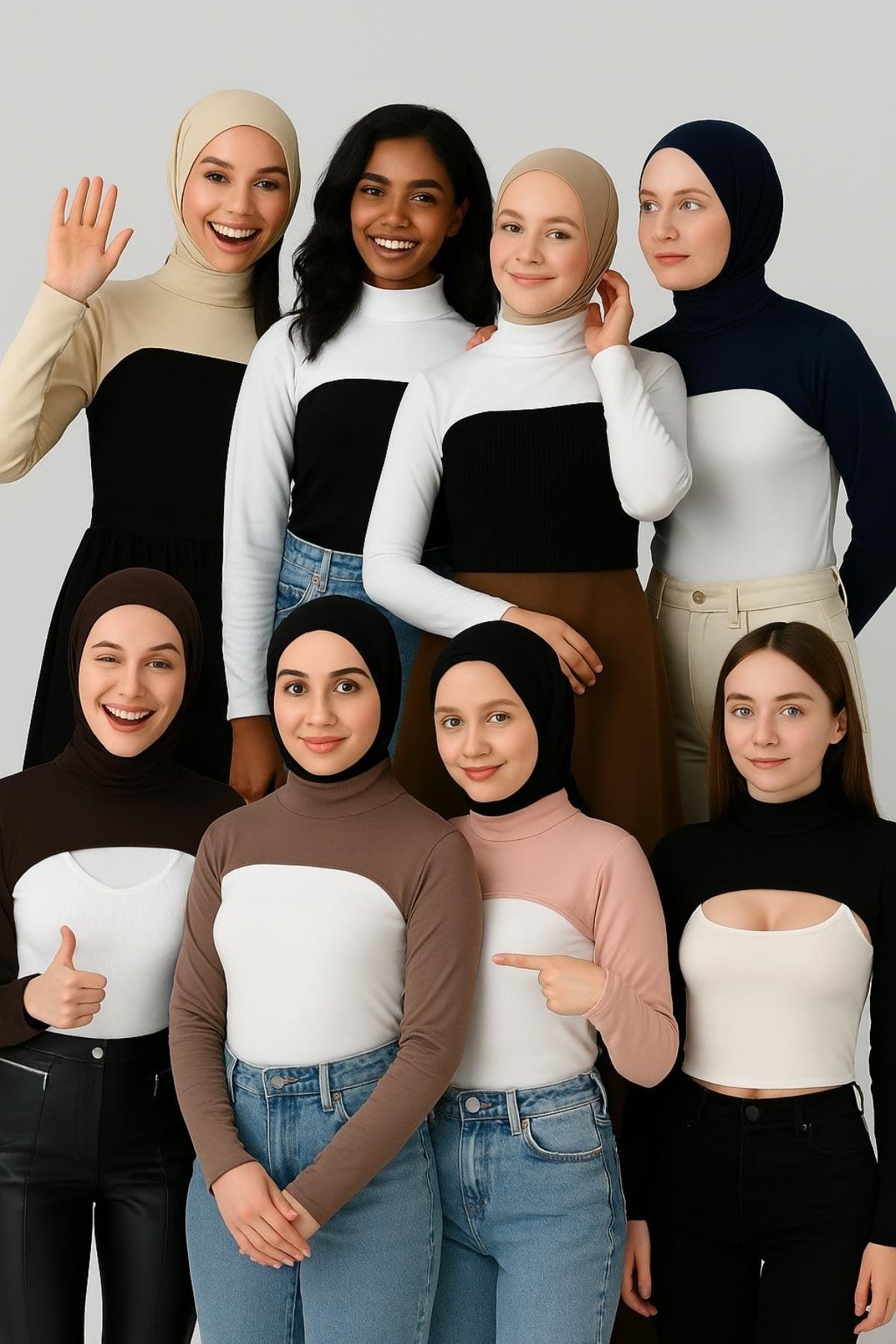 10 Renk Full Paket Dik Yaka Boyunluklu Kolluk