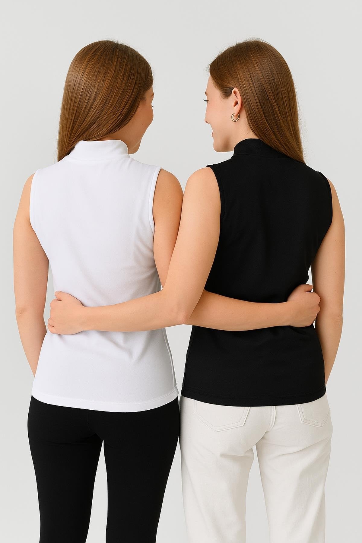 2'li Paket Balıkçı Yaka Kolsuz İçlik Seti – Siyah & Beyaz