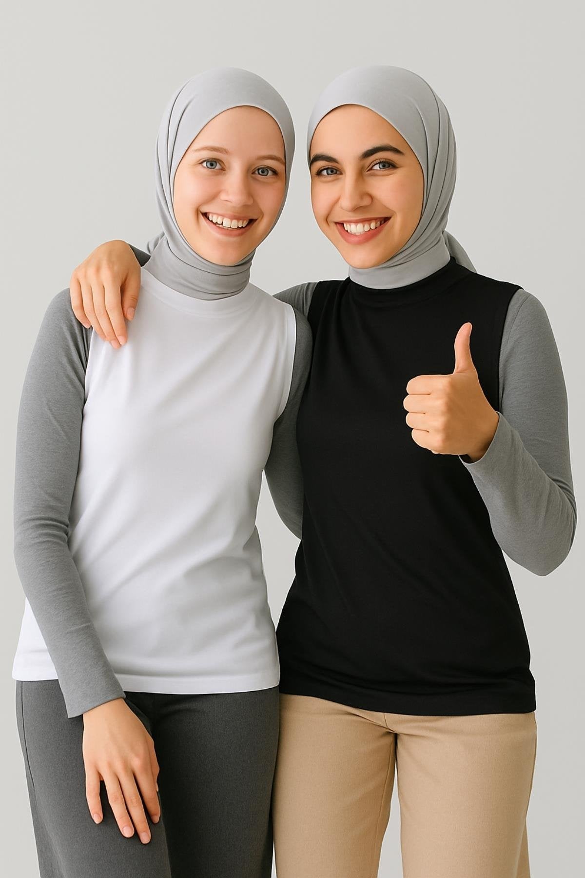 2'li Paket Balıkçı Yaka Kolsuz Bluz Seti - Siyah ve Beyaz