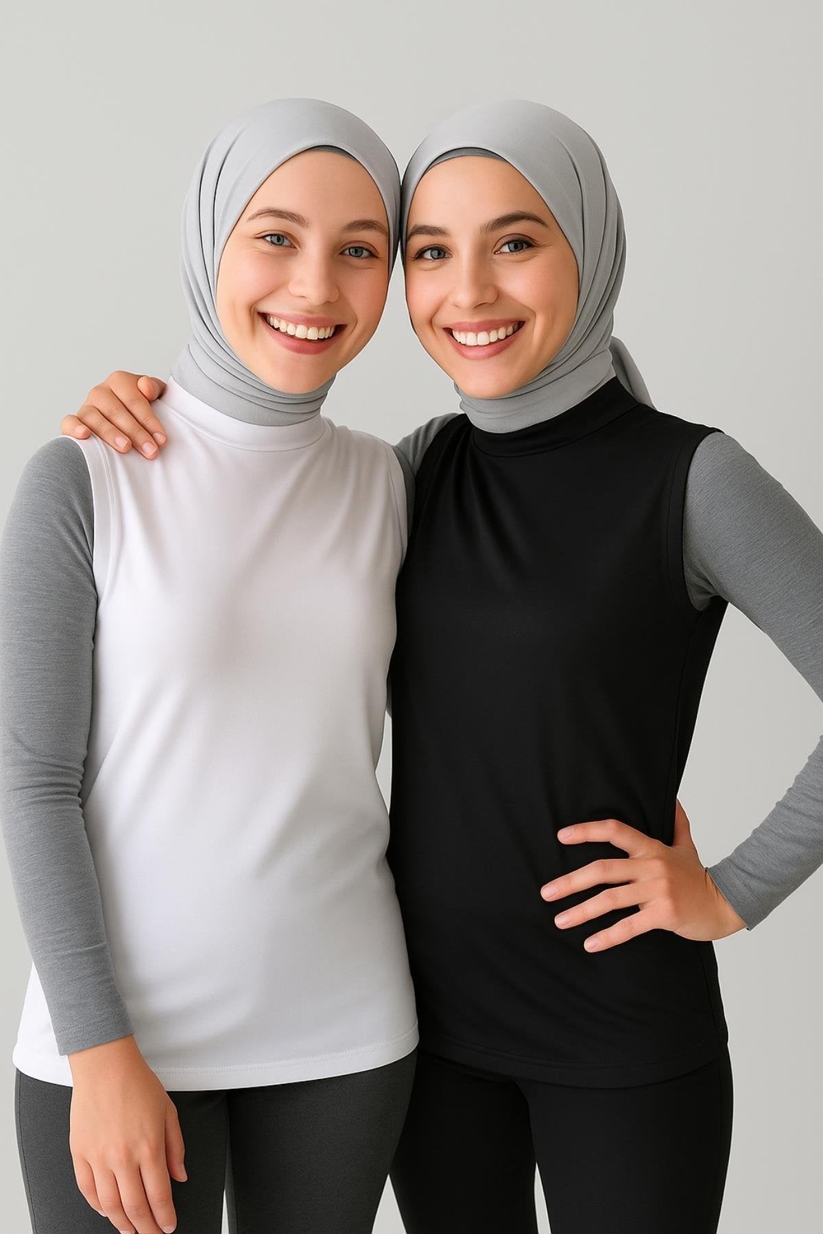2'li Paket Balıkçı Yaka Kolsuz Bluz Seti - Siyah ve Beyaz
