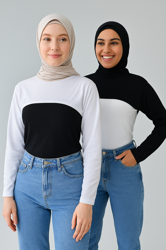 2'li Paket Bisiklet Yaka Boyunluklu Kolluk - Siyah Beyaz