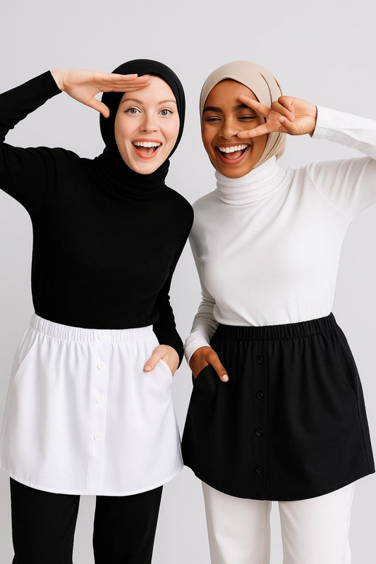 طقم قميص وتنورة مكون من قطعتين - أسود وأبيض