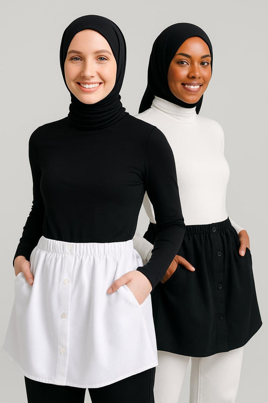 2'li Paket Cepli Gömlek Etek Seti - Beyaz ve Siyah