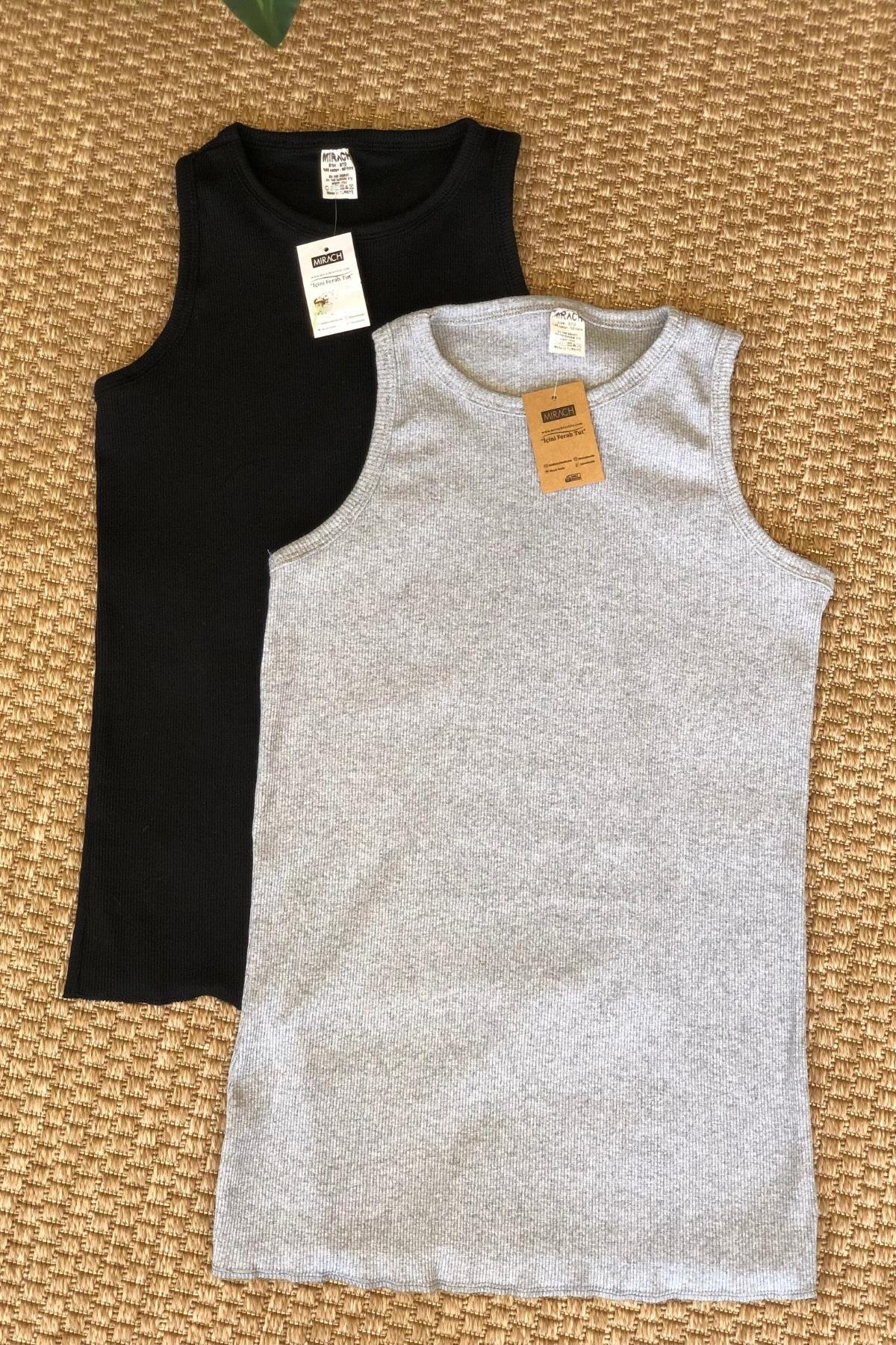 2'li Paket Fitilli Atlet Bluz - Gri ve Siyah