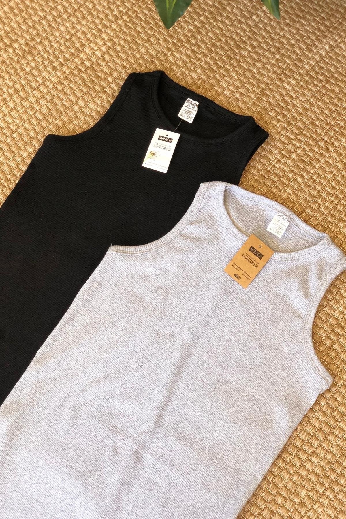 2'li Paket Fitilli Atlet Bluz - Gri ve Siyah
