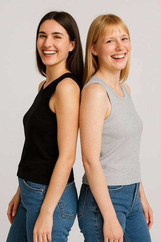 2’li Paket Fitilli Kolsuz Basic İçlik Seti – Siyah & Gri