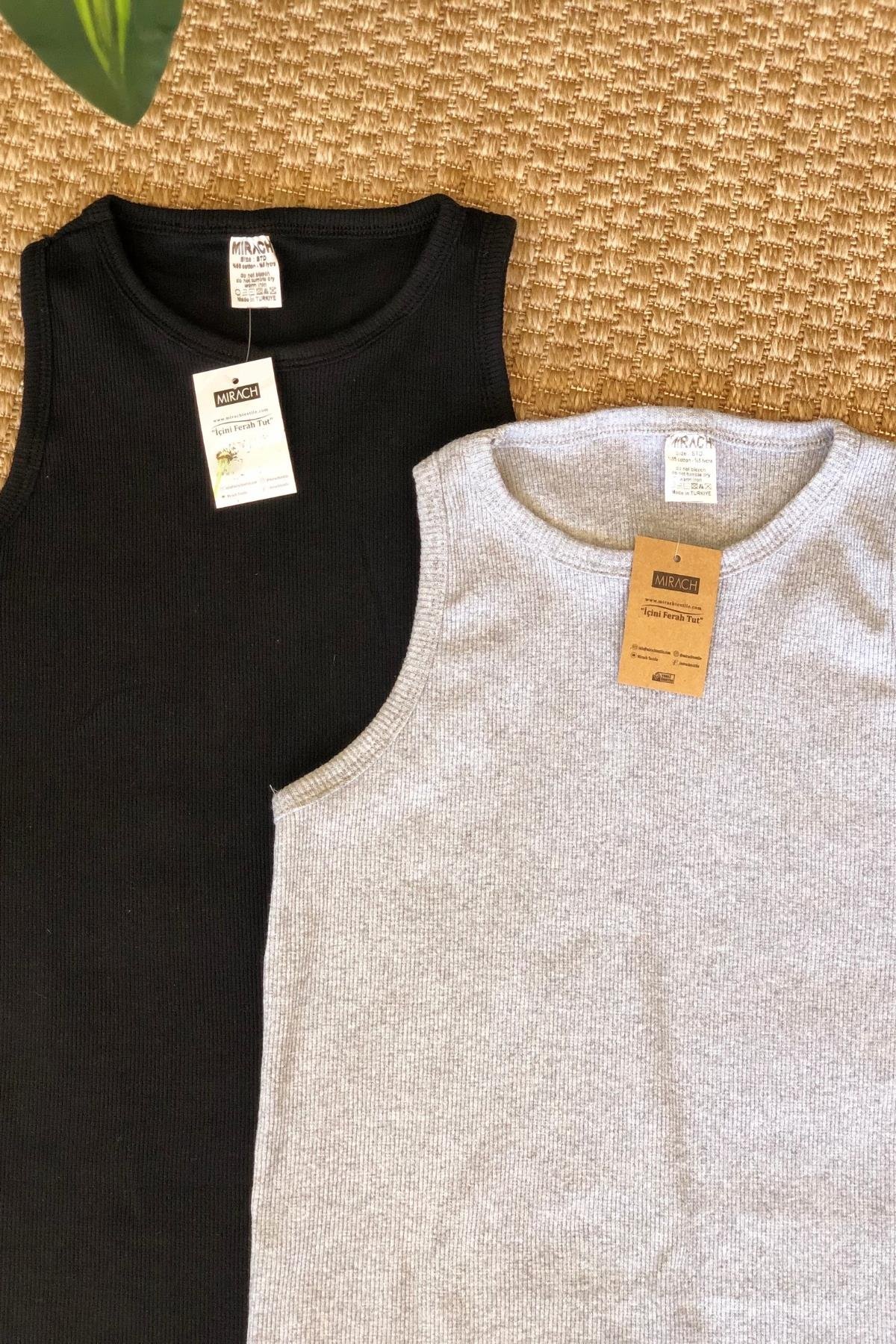 2'li Paket Fitilli Atlet Bluz - Gri ve Siyah