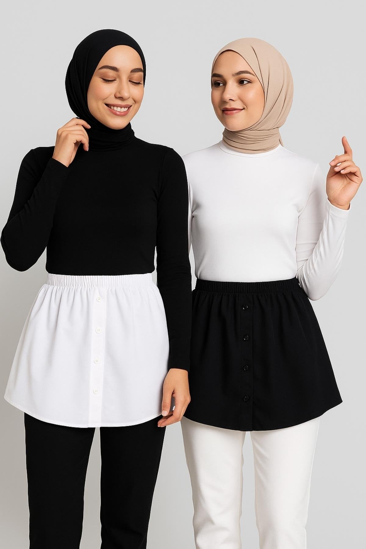 2'li Paket Gömlek Etek Seti - Siyah ve Beyaz