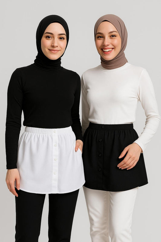 طقم قميص وتنورة مكون من قطعتين - أسود وأبيض