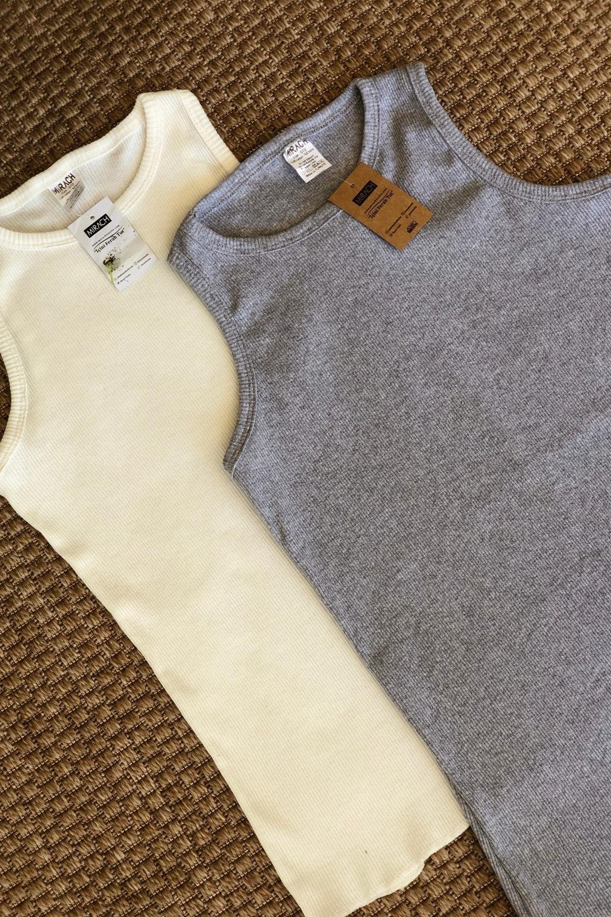 2'li Paket Fitilli Atlet Bluz - Gri ve Beyaz
