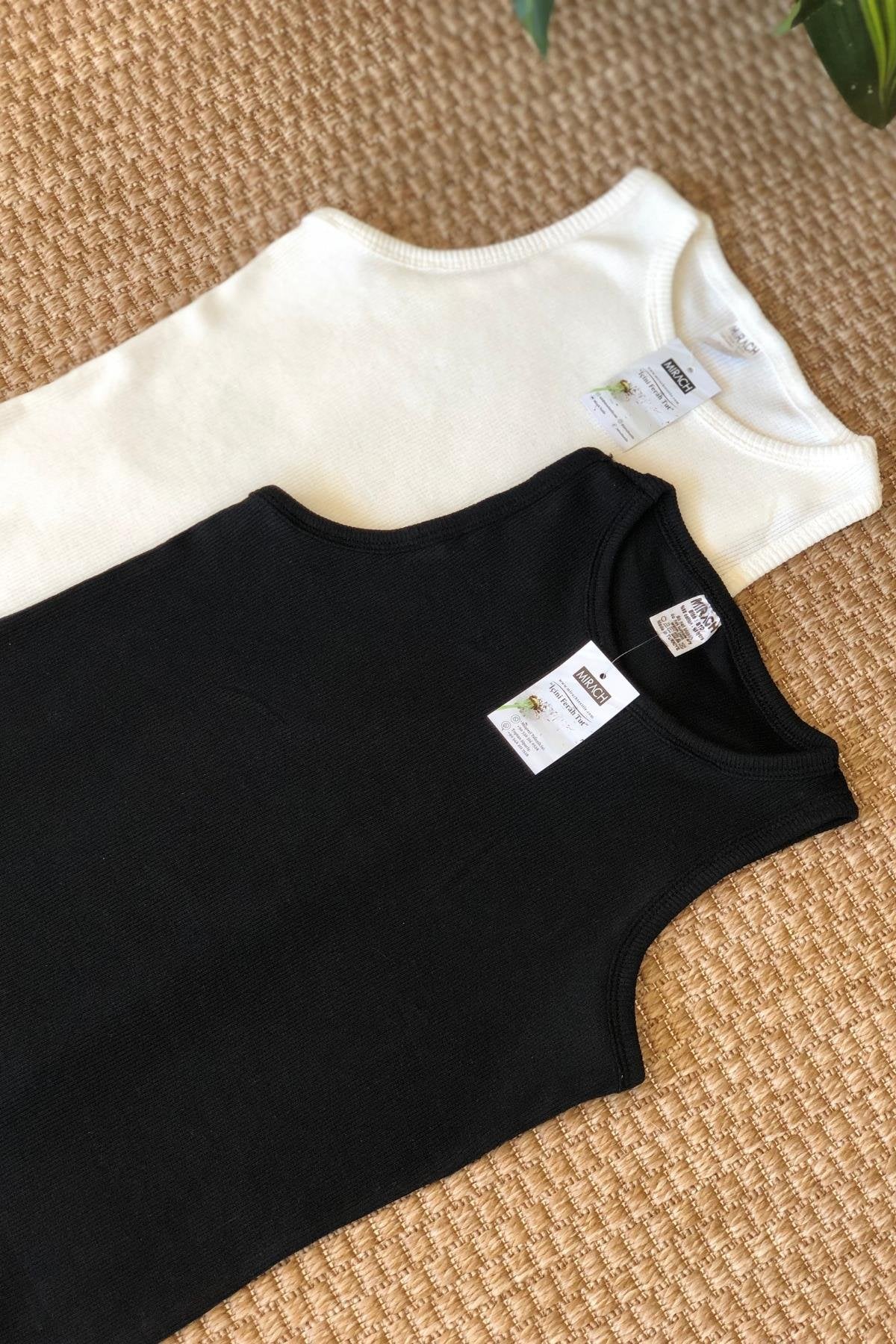 2'li Paket Kalın Askılı Fitilli Basic Atlet - Siyah ve Beyaz