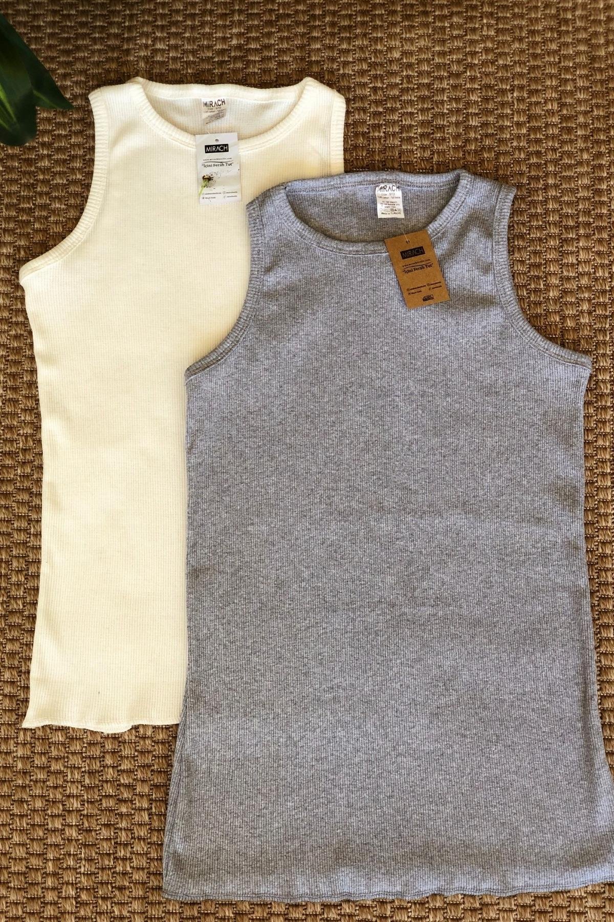 2'li Paket Fitilli Atlet Bluz - Gri ve Beyaz