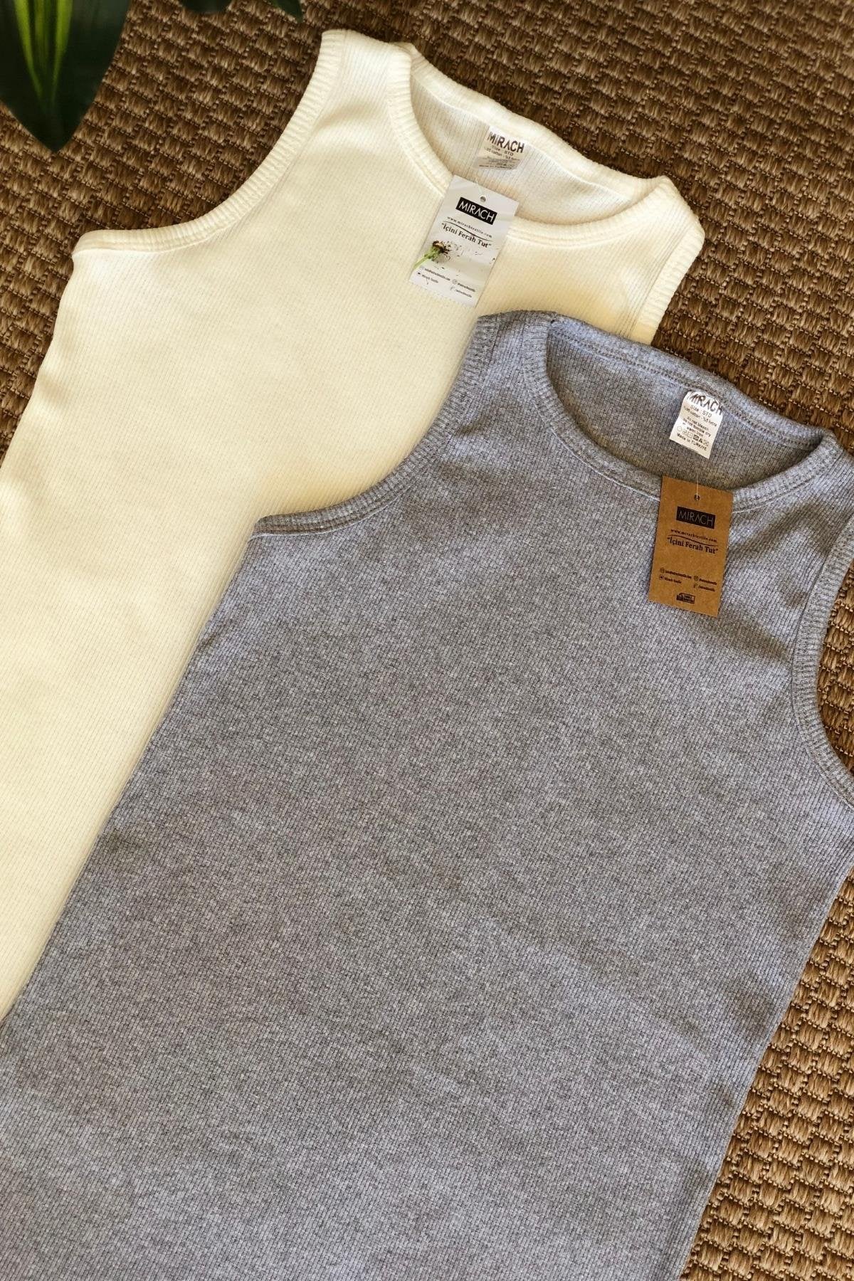 2'li Paket Fitilli Atlet Bluz - Gri ve Beyaz