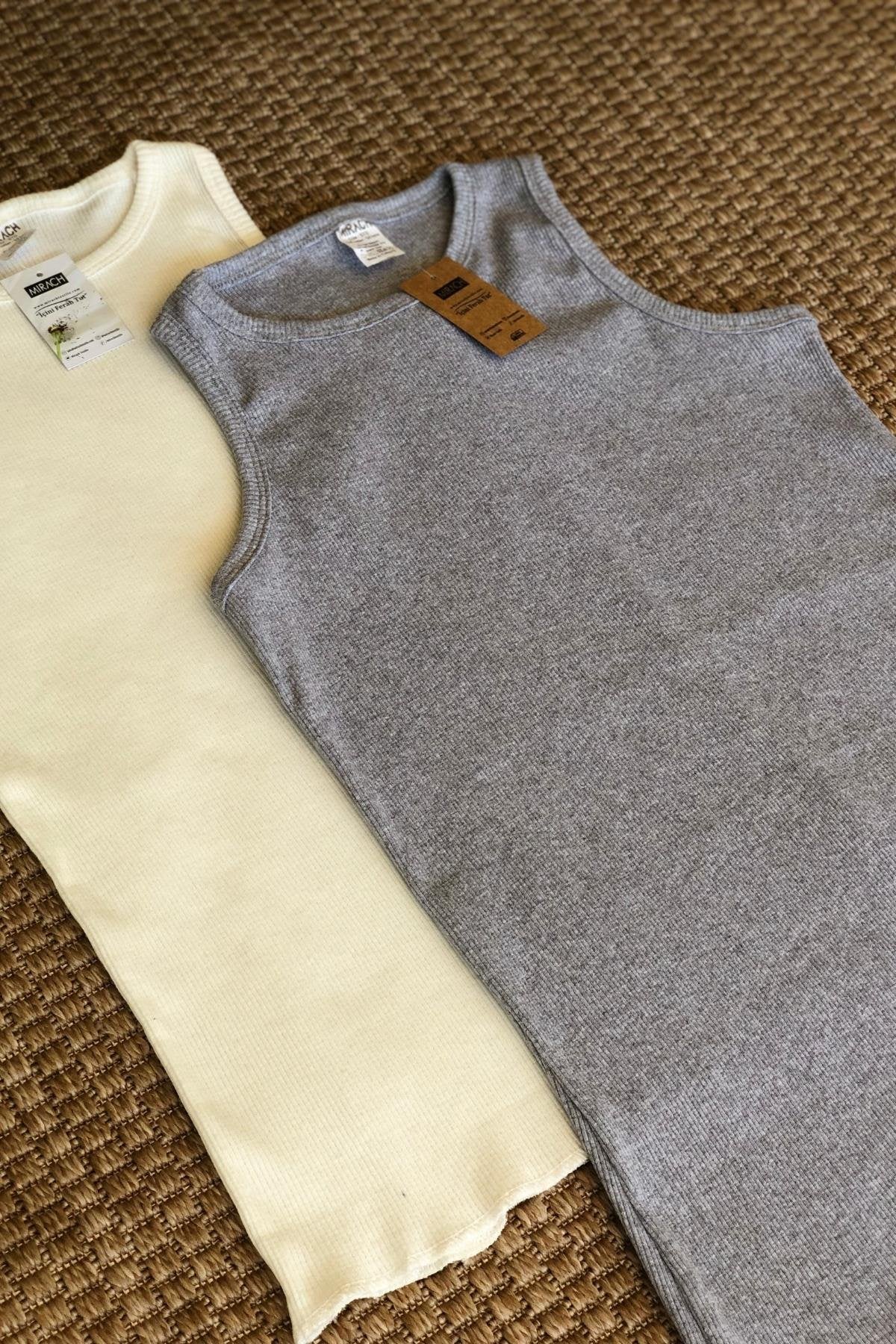 2'li Paket Fitilli Atlet Bluz - Gri ve Beyaz
