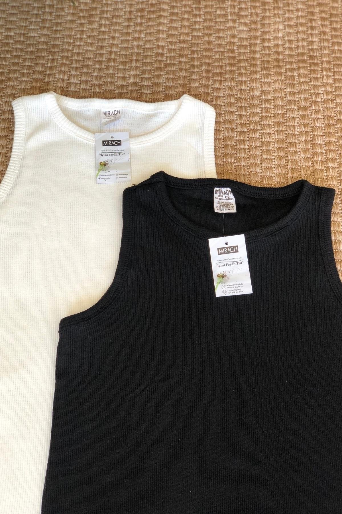 2'li Paket Kalın Askılı Fitilli Basic Atlet - Siyah ve Beyaz