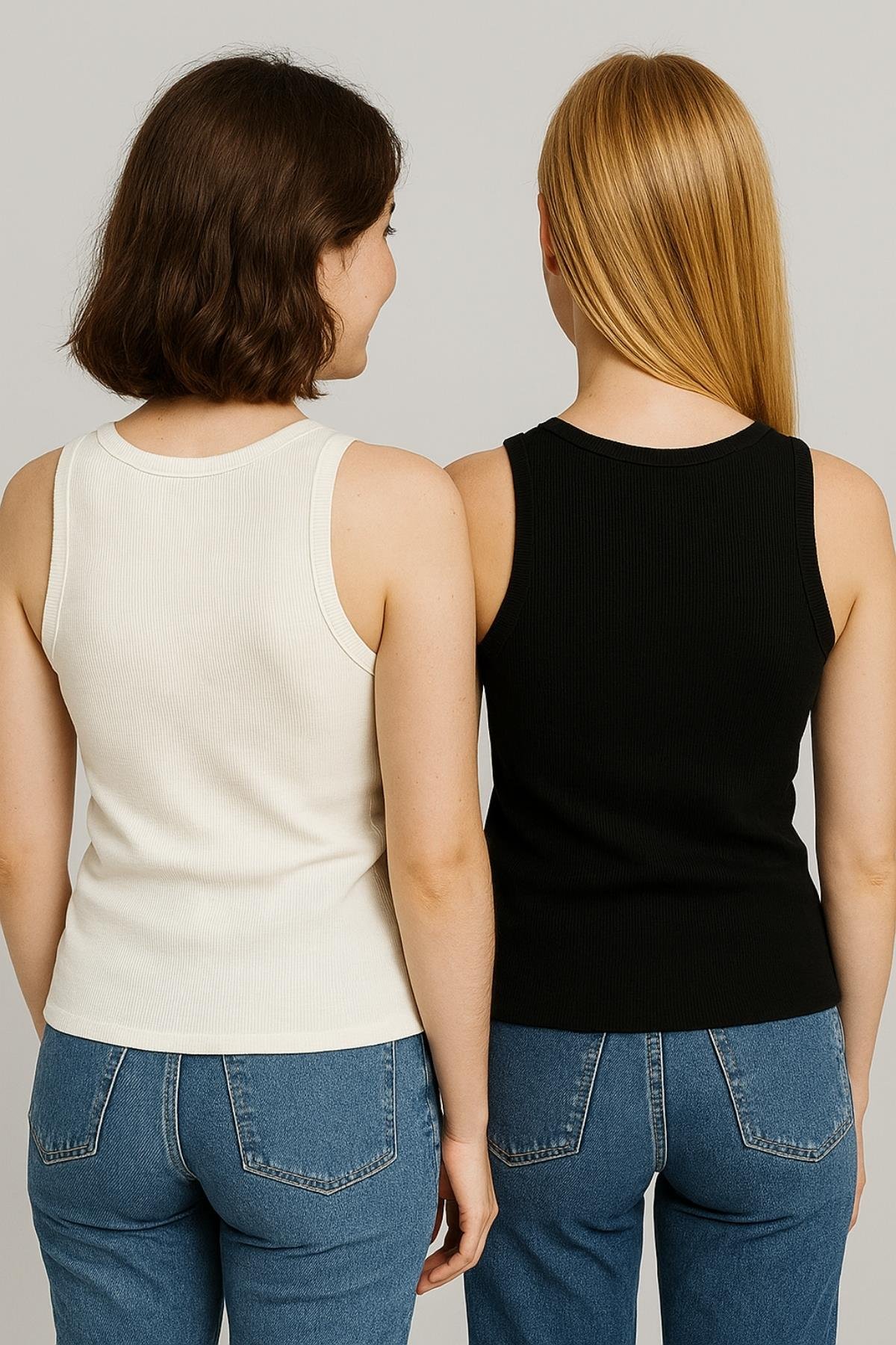 2'li Paket Kalın Askılı Fitilli Basic Atlet - Siyah ve Beyaz
