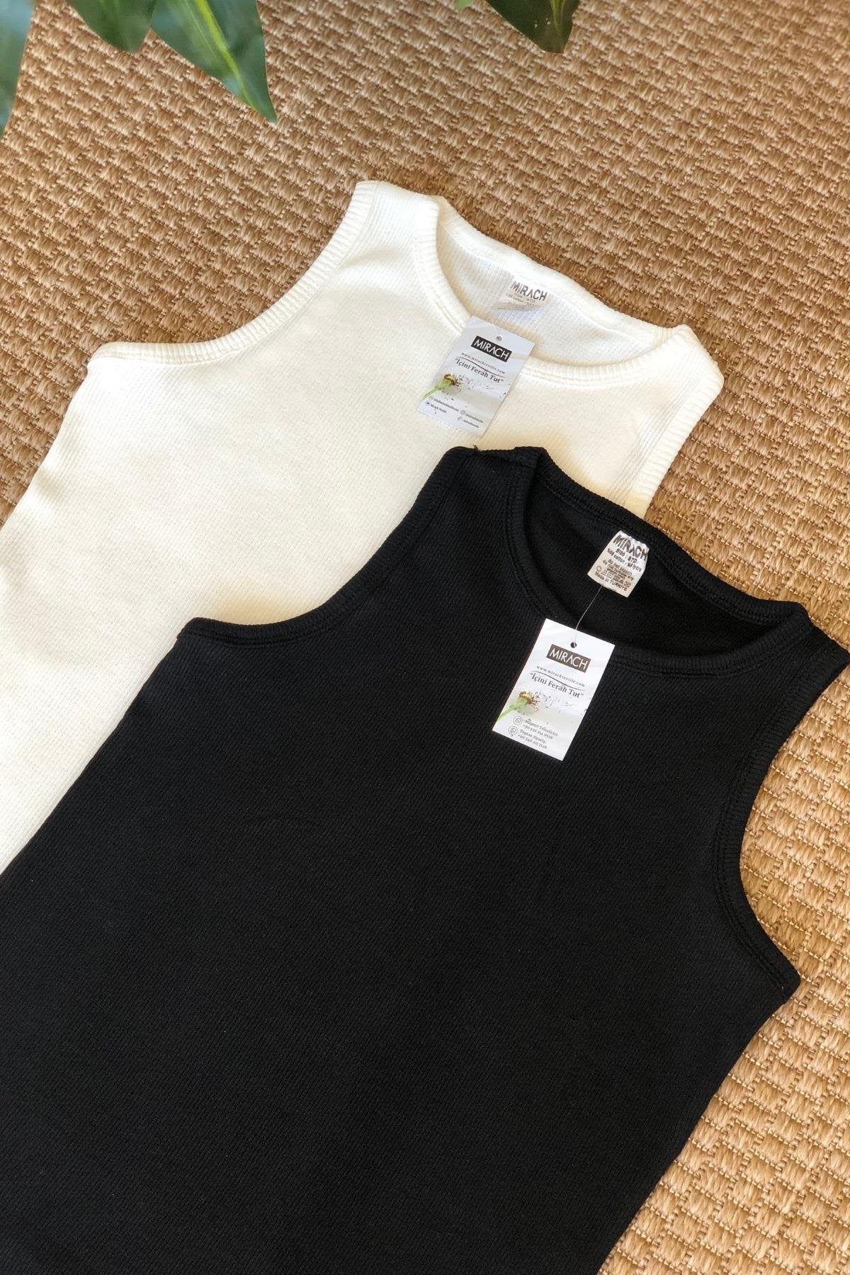 2'li Paket Kalın Askılı Fitilli Basic Atlet - Siyah ve Beyaz