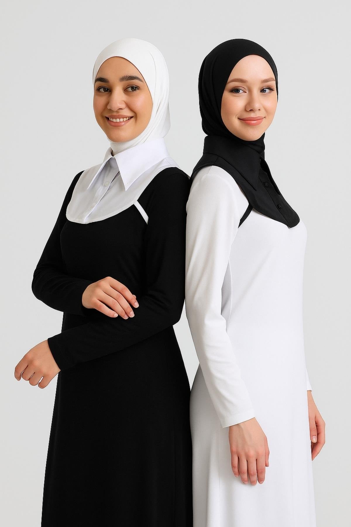 2'li Paket Mini Gömlek Yakası - Siyah ve Beyaz