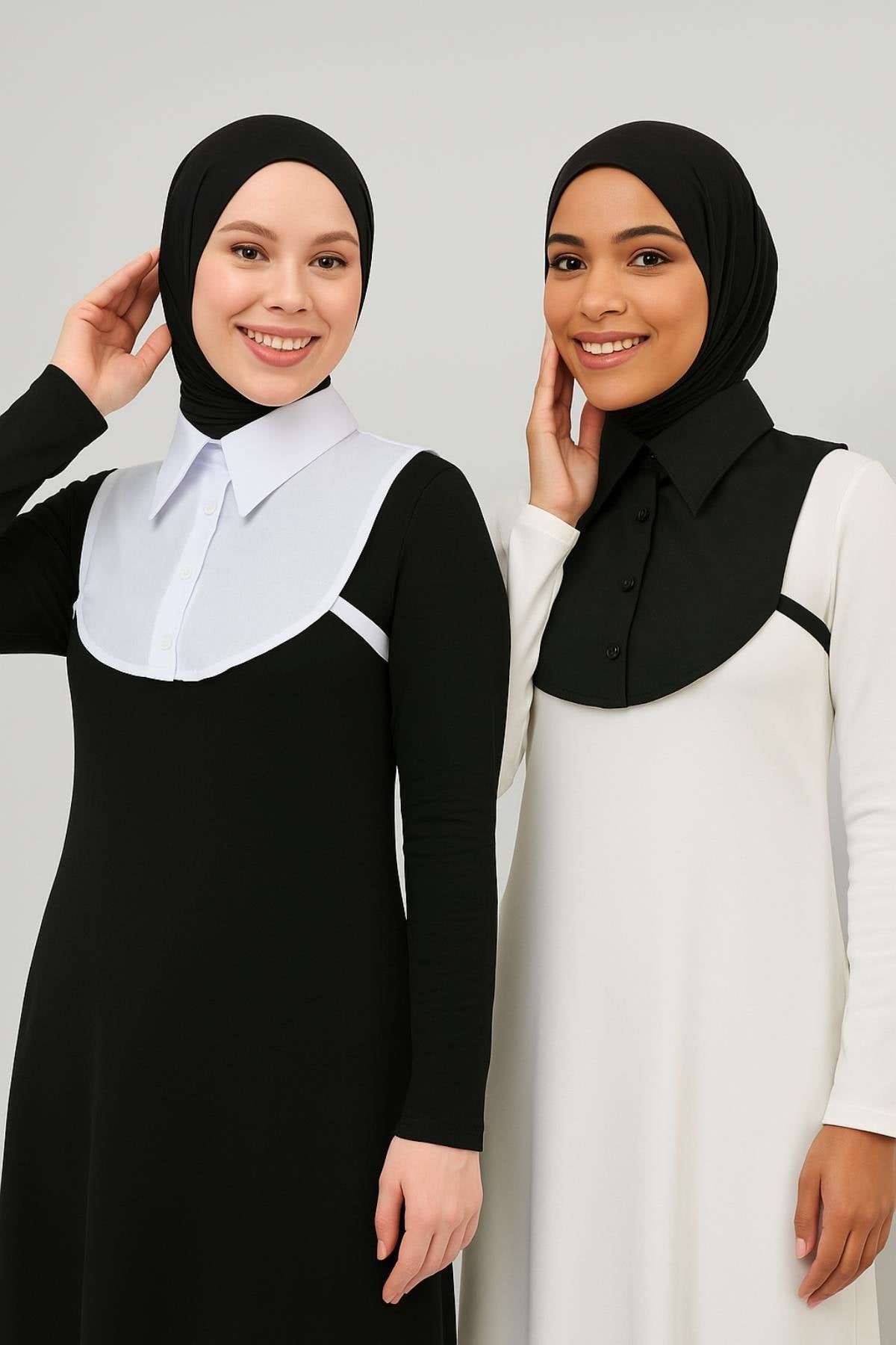 2'li Paket Mini Gömlek Yakası - Siyah ve Beyaz
