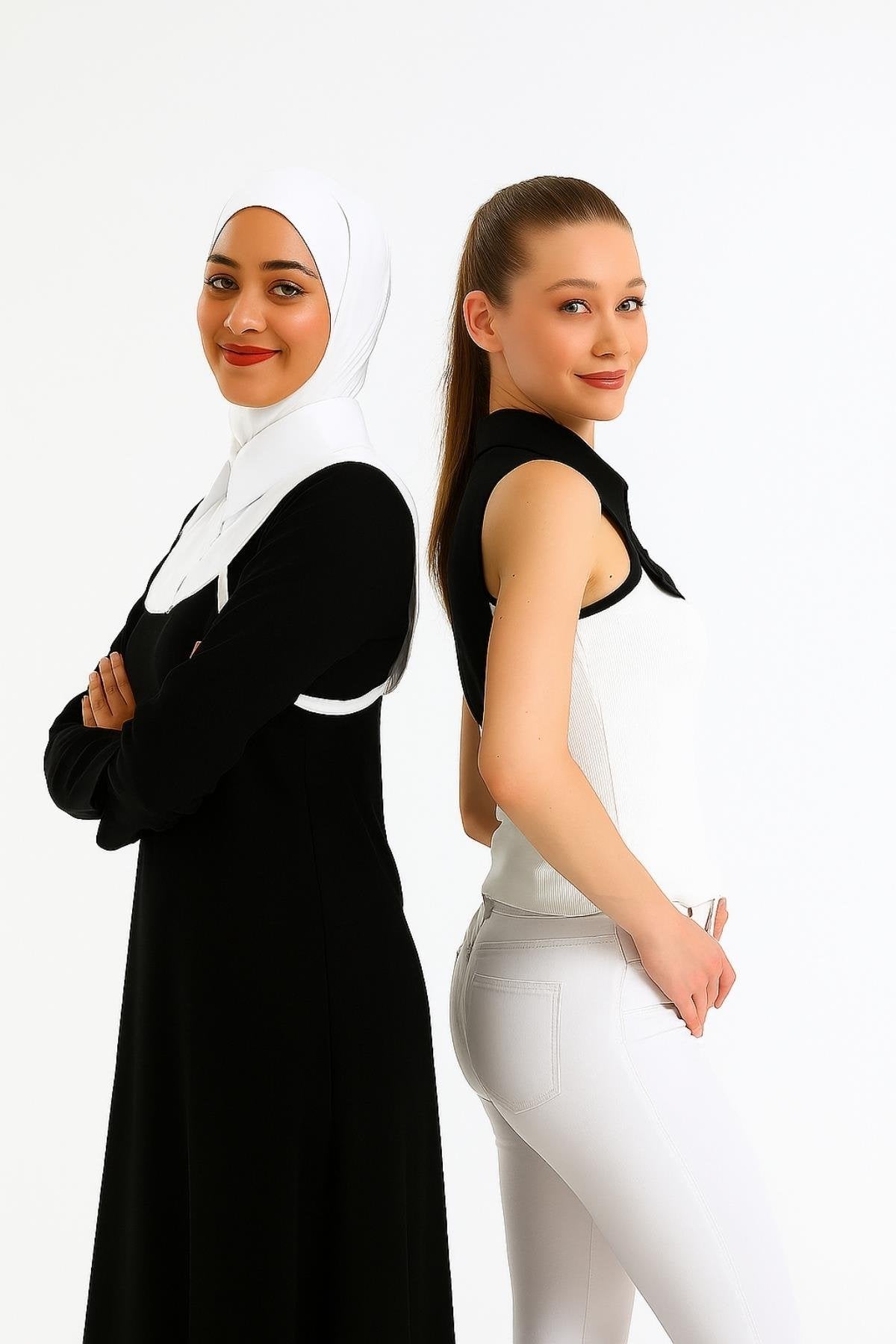 2'li Paket Mini Gömlek Yakası - Siyah ve Beyaz
