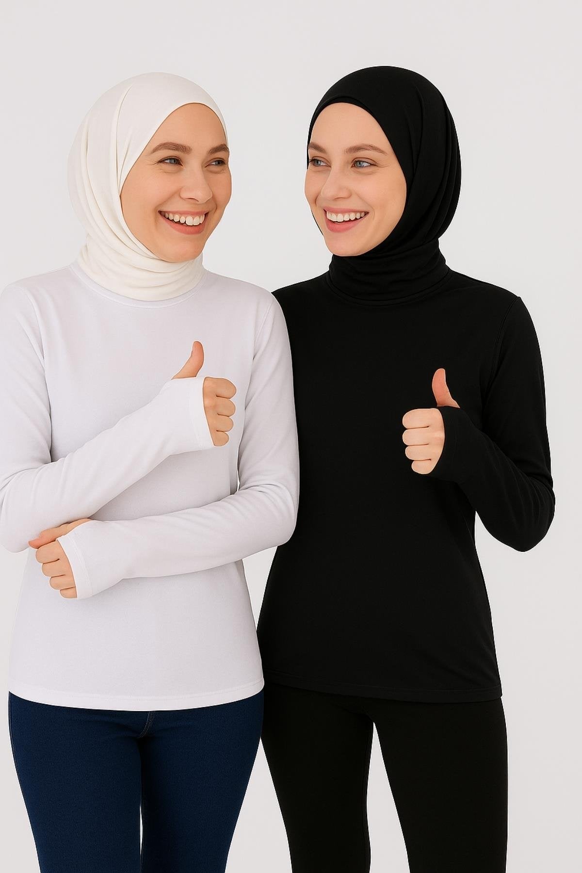 2'li Paket Parmaklı Bluz Seti - Siyah ve Beyaz