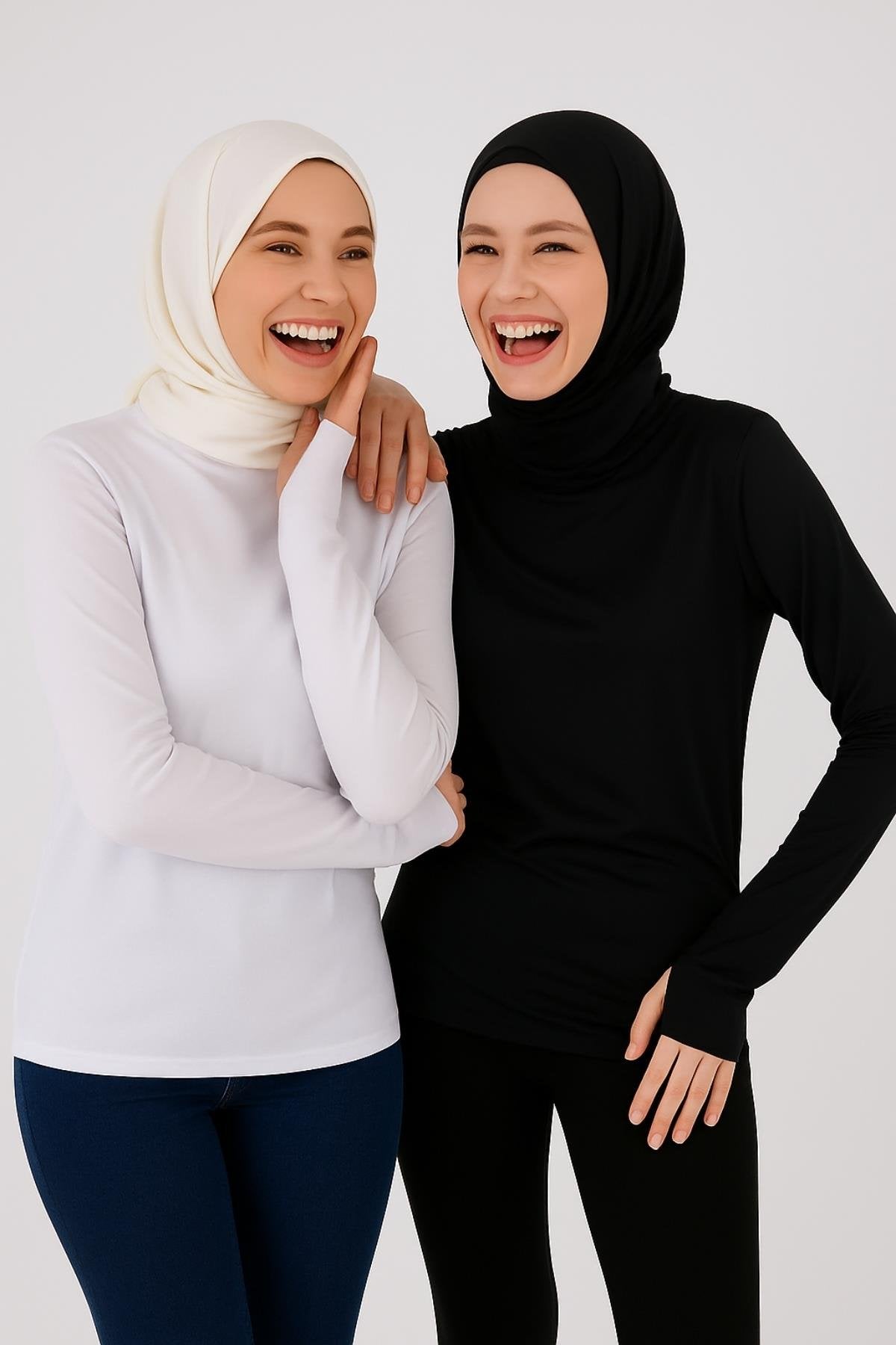 2'li Paket Parmaklı Bluz Seti - Siyah ve Beyaz