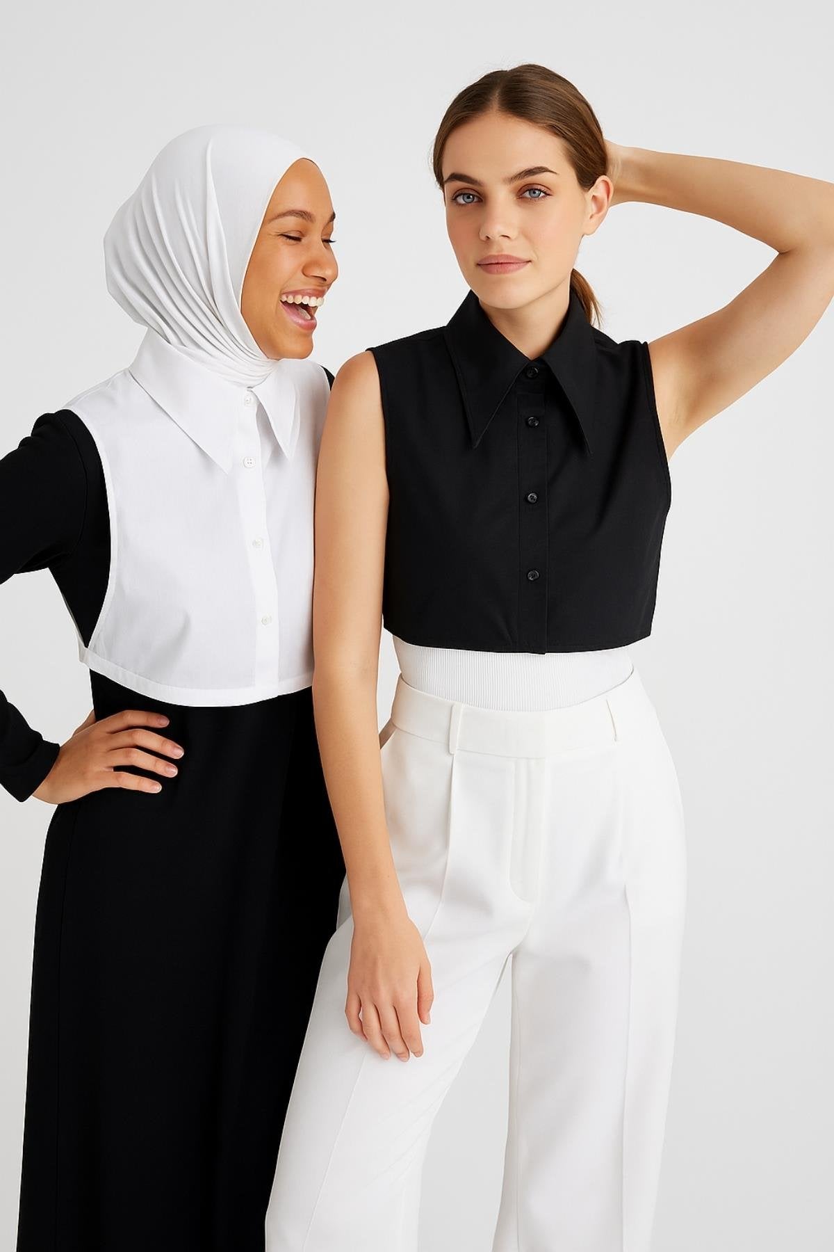 2'li Paket Sivri Gömlek Yakası Seti - Siyah ve Beyaz
