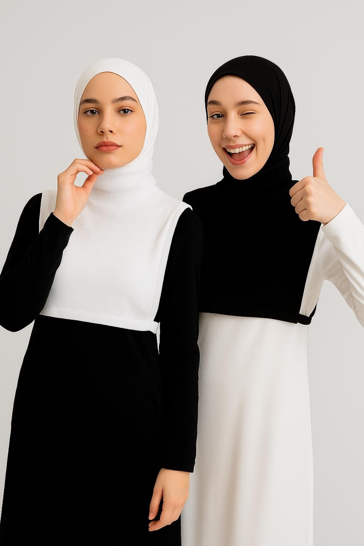 2'li Paket Tam Balıkçı Full Kapalı Fitilli Kolsuz Boyunluk Seti Siyah ve Beyaz