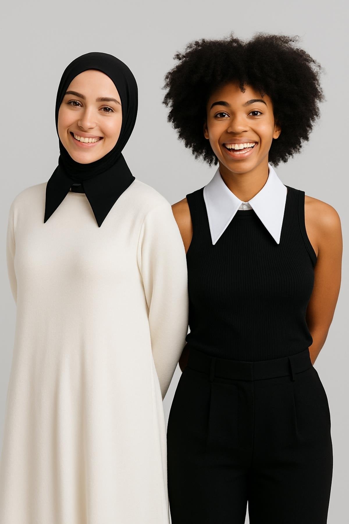 2'li Paket Tek Sade Yaka - Siyah ve Beyaz