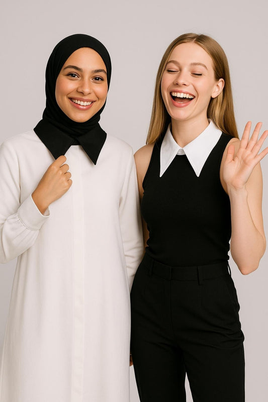 طقم من قطعتين من طوق واحد سادة - أسود وأبيض