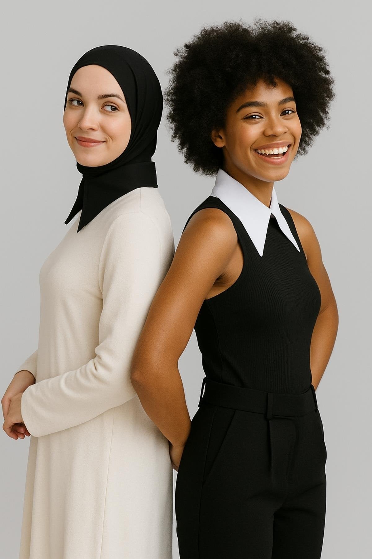 2'li Paket Tek Sade Yaka - Siyah ve Beyaz