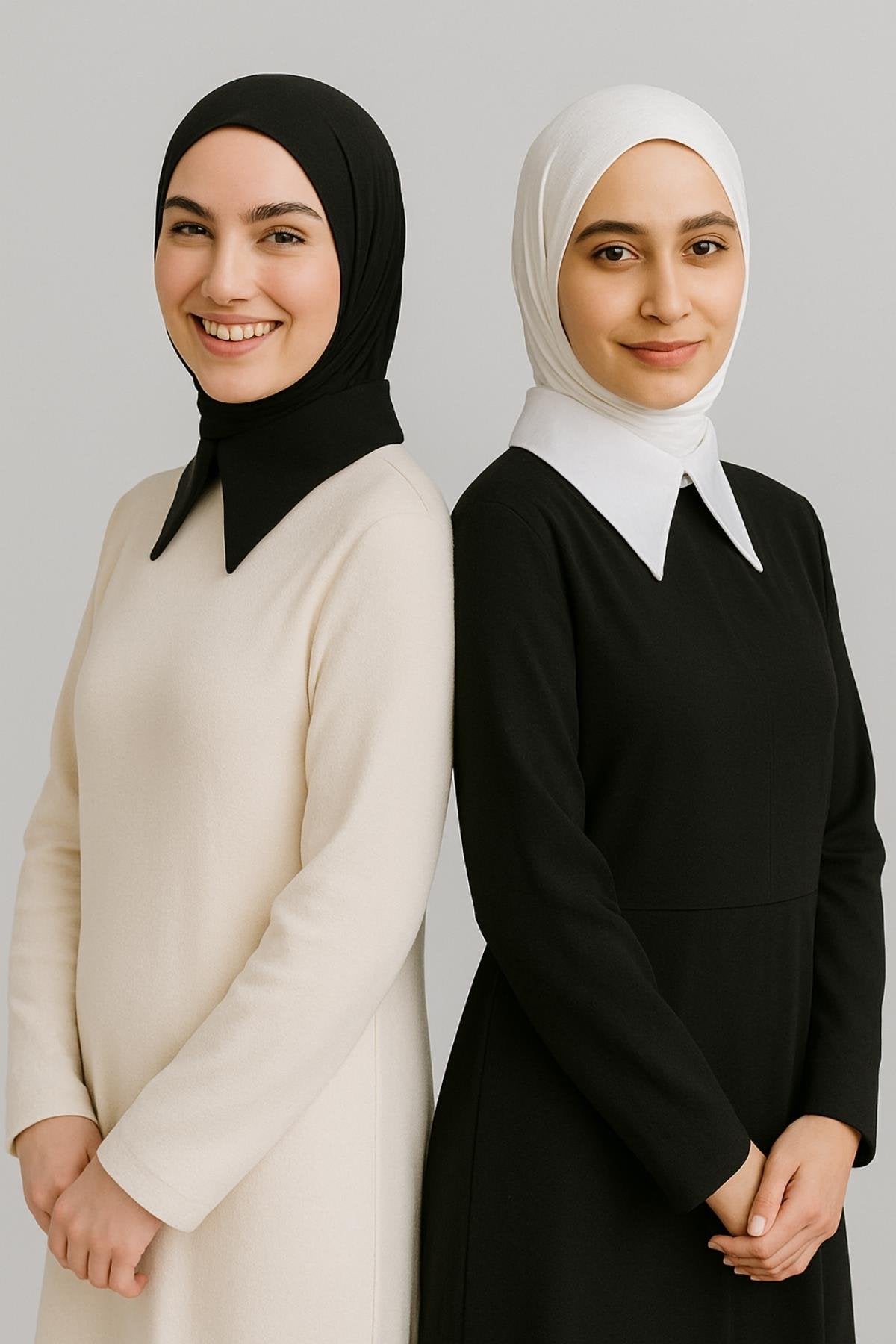 2'li Paket Tek Sade Yaka - Siyah ve Beyaz