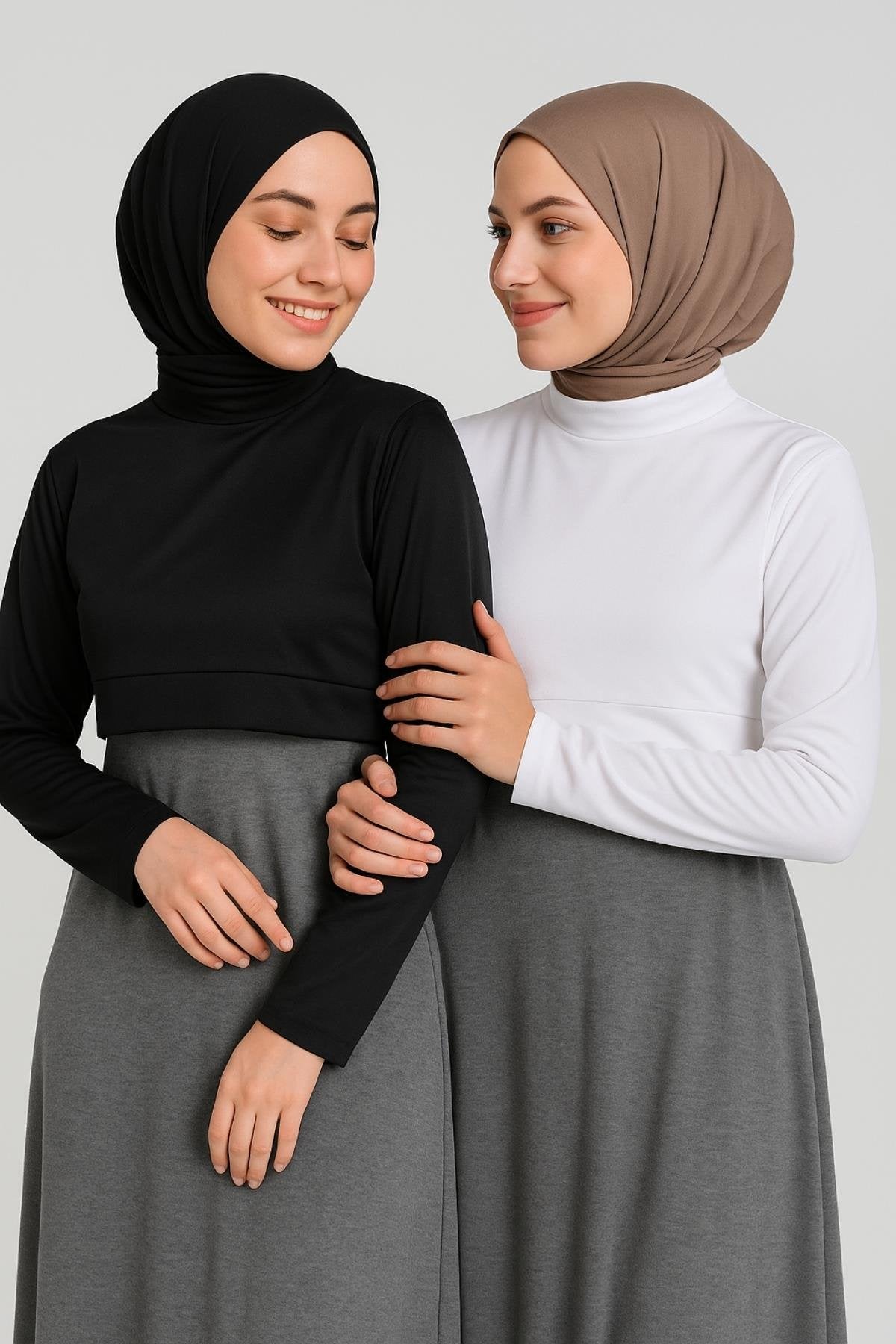 2'li Paket Uzun Kollu Crop Boyunluk - Beyaz ve Siyah