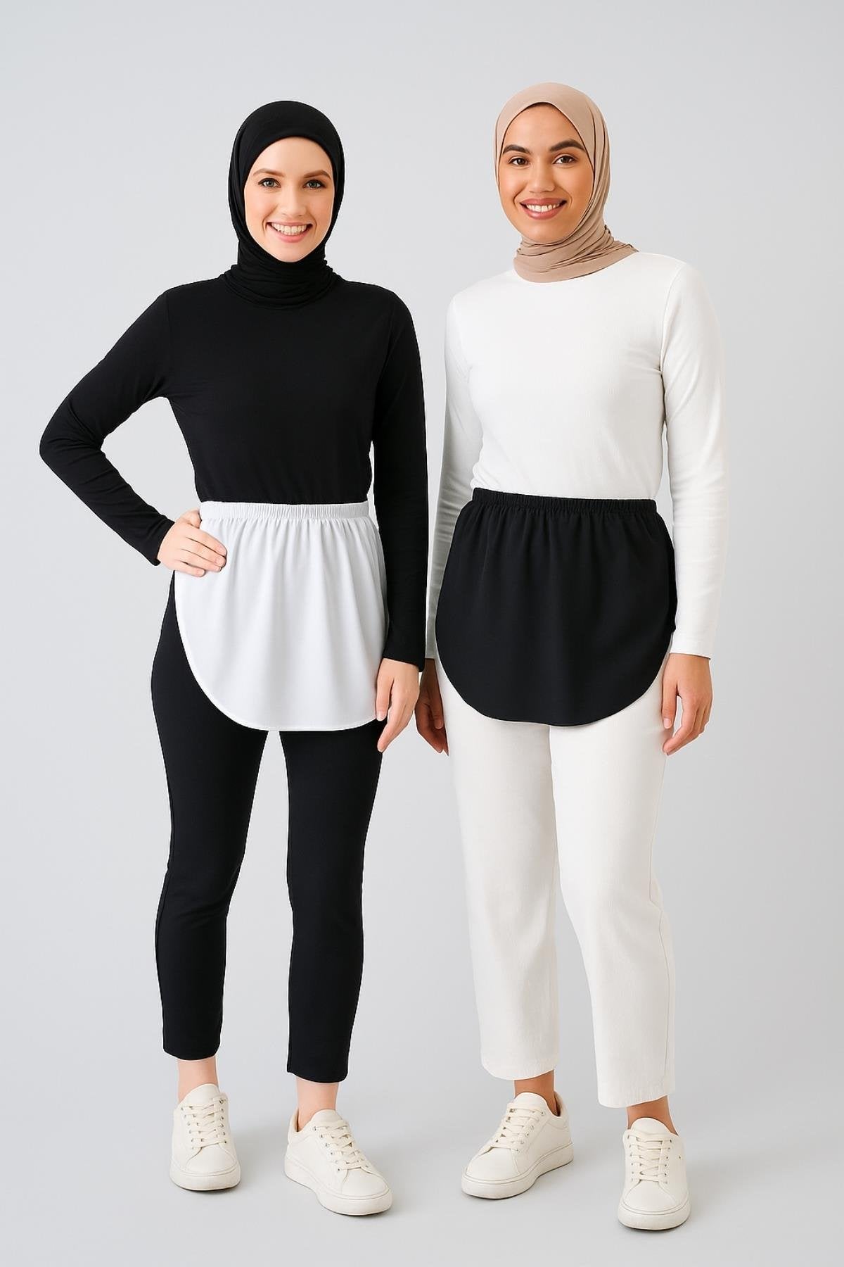 2'li Paket Yuvarlak İçlik Etek Seti - Siyah ve Beyaz