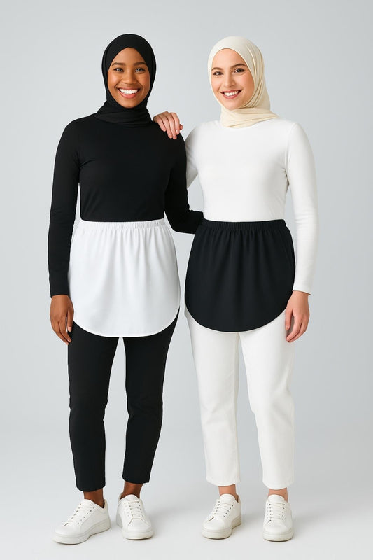 2'li Paket Kavisli İçlik Etek Seti - Siyah ve Beyaz