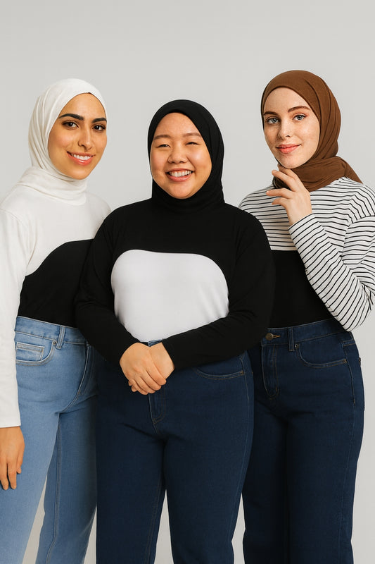 3'lü Set Dik Yaka Boyunluklu Kolluk - Beyaz, Siyah ve Beyaz Çizgili