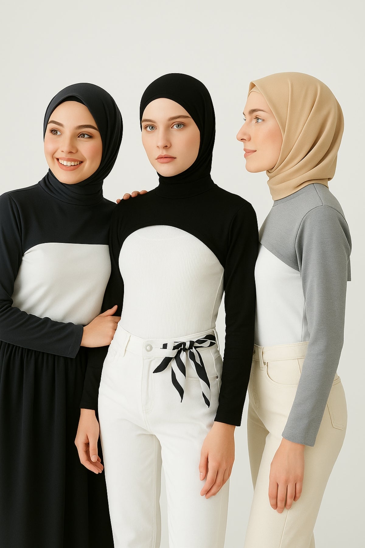 3'lü Set Dik Yaka Boyunluklu Kolluk - Siyah, Antrasit, Gri
