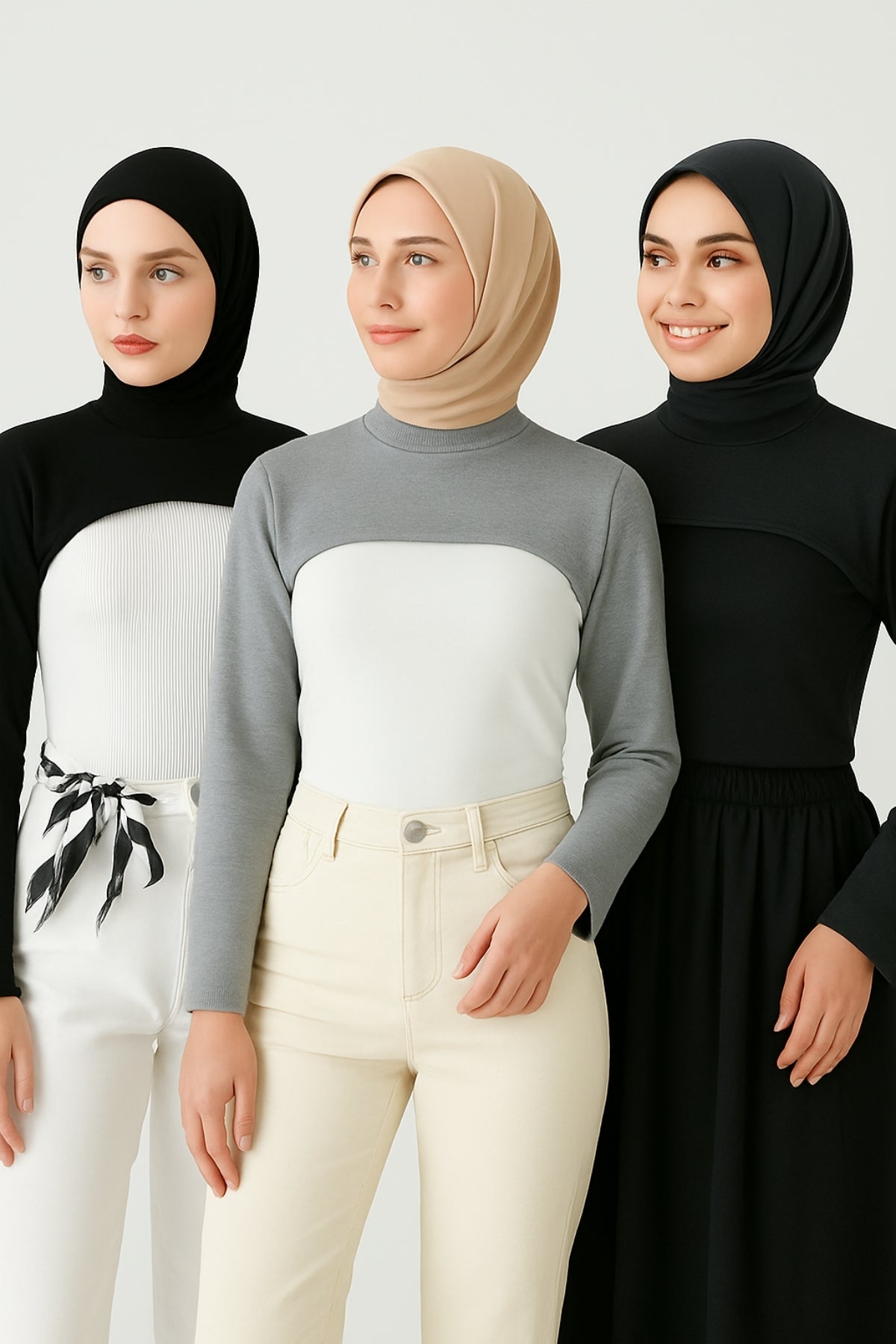 3'lü Set Dik Yaka Boyunluklu Kolluk - Siyah, Antrasit, Gri