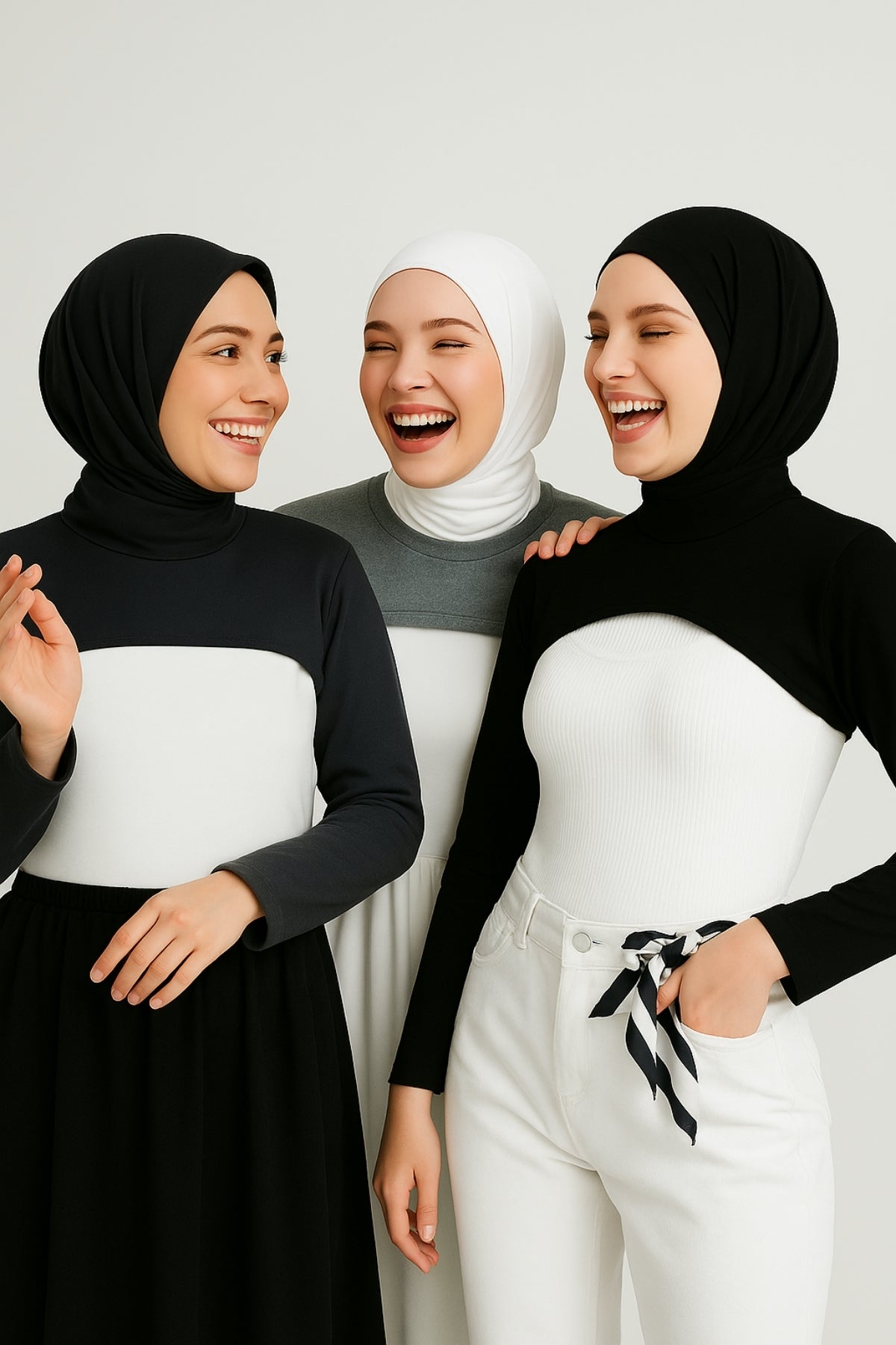 3'lü Set Dik Yaka Boyunluklu Kolluk - Siyah, Antrasit, Gri