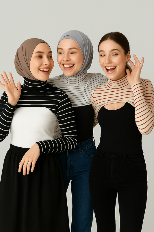 3'lü Set Dik Yaka Boyunluklu Kolluk - Çizgili Seri