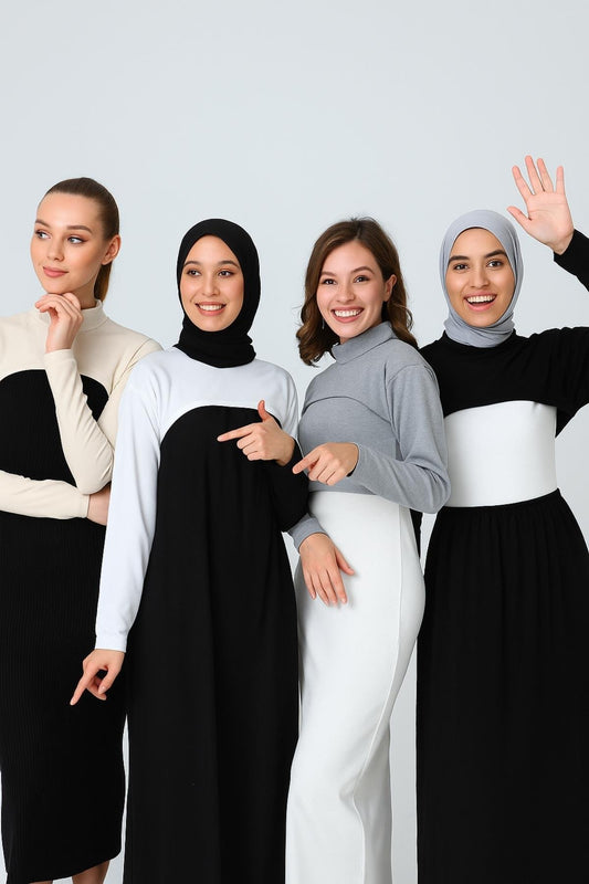 4'lü Set Dik Yaka Boyunluklu Kolluk - Beyaz Siyah Gri Bej