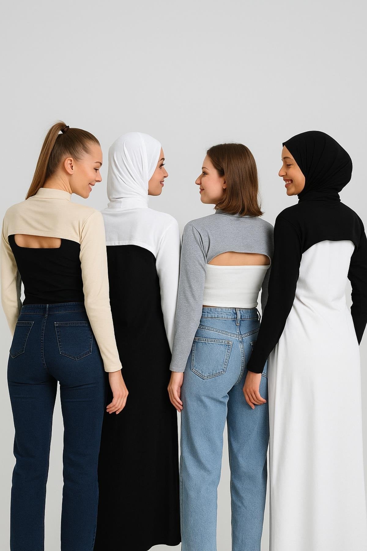 4'lü Set Dik Yaka Boyunluklu Kolluk - Beyaz Siyah Gri Bej