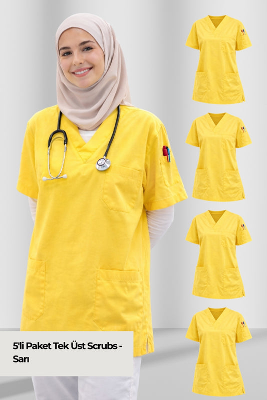 5'li Paket Tek Üst 4 Cepli Scrubs Forma