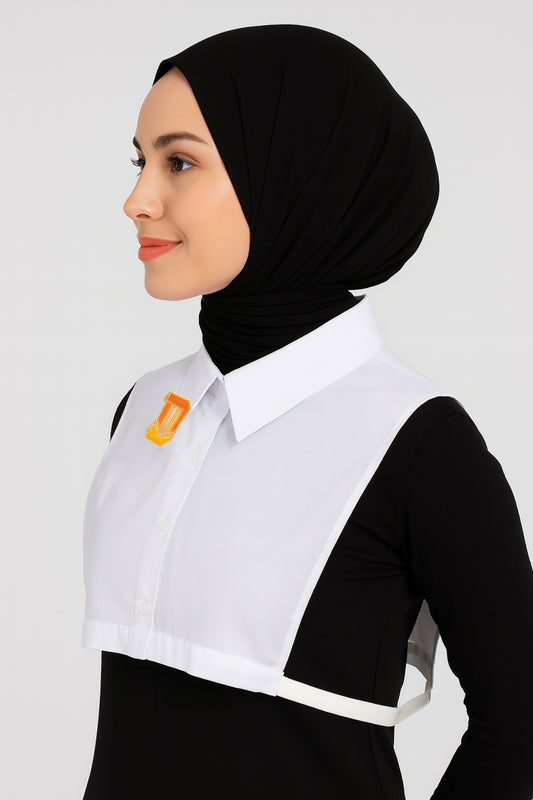 D Harf Detaylı Gömlek Yakası - Beyaz