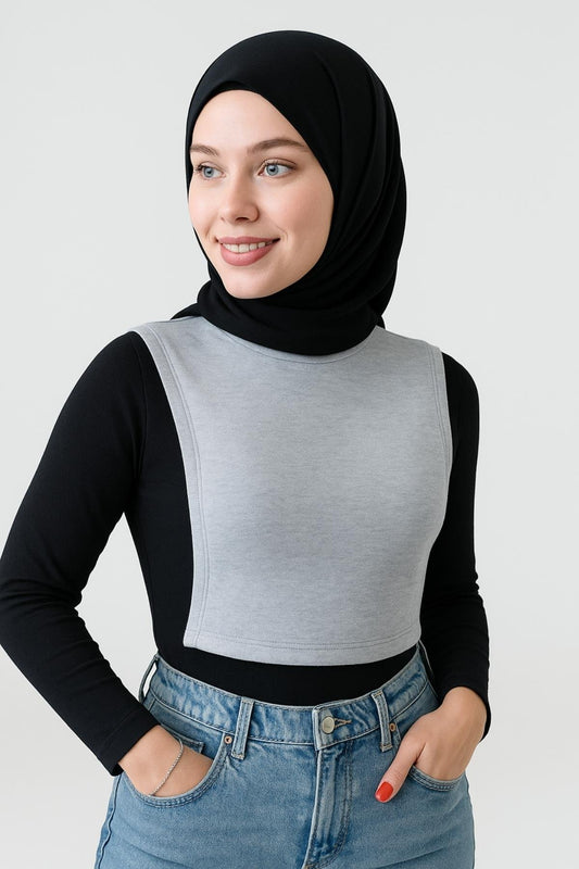 طوق رقبة بدون أكمام بياقة مدورة - رمادي