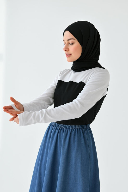 سوار ذراع بدون ياقة للرقبة - أسود