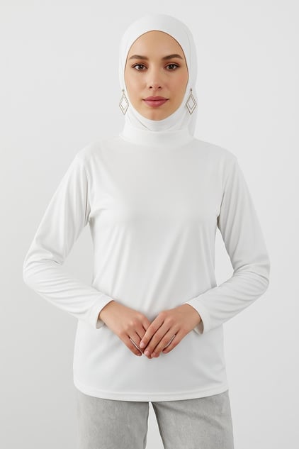 Balıkçı Yaka Uzun Kol Bluz - Beyaz