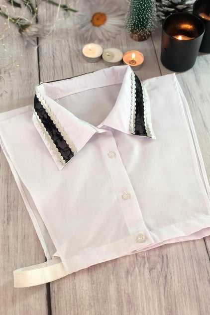 Lace and Leather Detail Shirt Collar - White