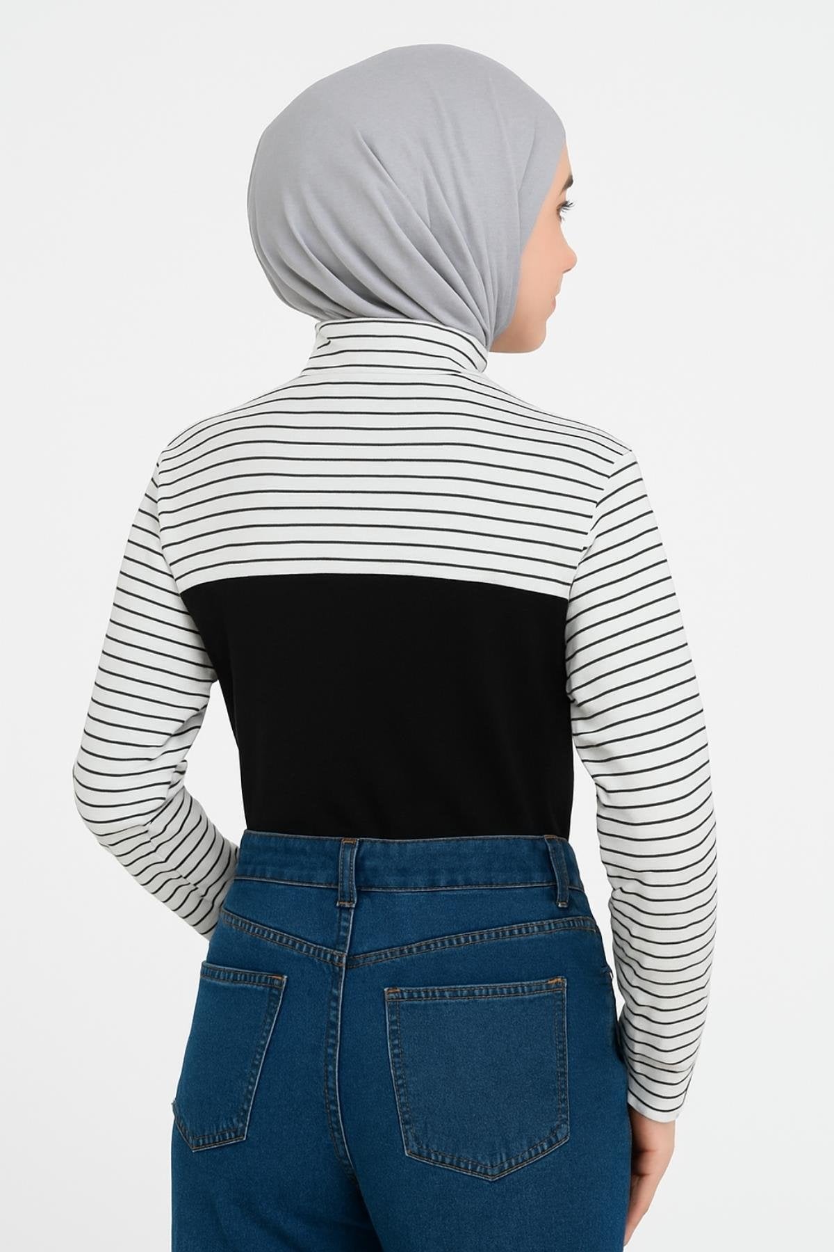 Dik Yaka Boyunluklu Kolluk - Çizgili (Beyaz)