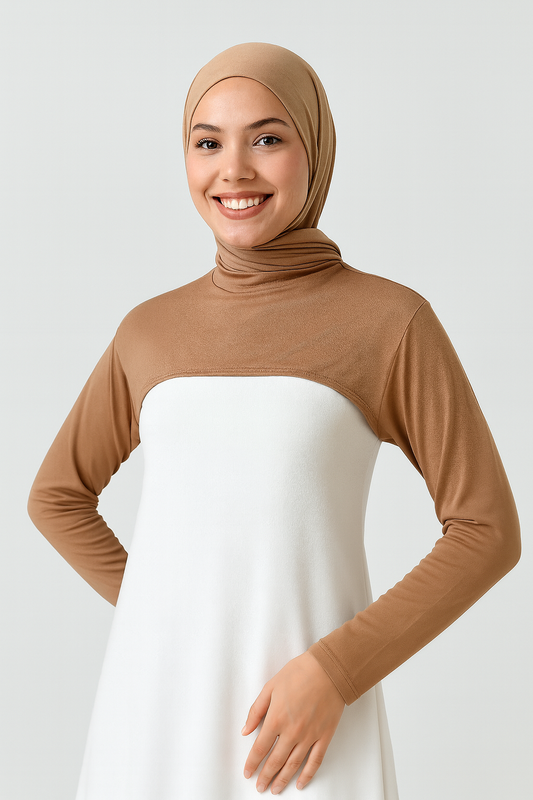 طوق قائم للرقبة وأكمام - بني